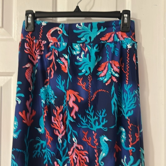 NWT Aryeh Vibrant Navy & Pink Ocean Wide Leg Pull On Palazzo Pants - Picture 6 of 7